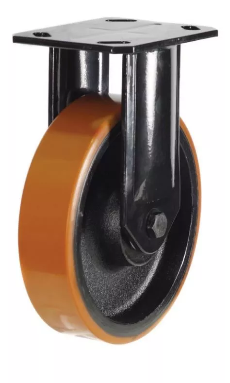 Polyurethane heavy-duty castor wheel with steel bracket, designed for smooth and durable trolley movement.